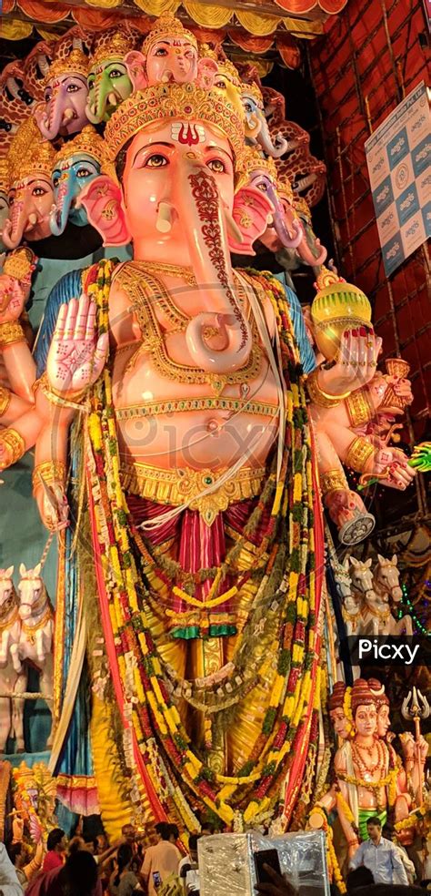 Image Of People Pray To 58 Feet High Lord Ganesh Idol At Khairatabad