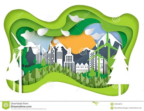 Nature Landscape And Eco City Paper Carve Concept Stock Vector