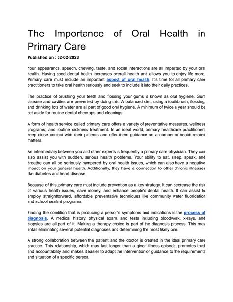 The Importance Of Oral Health In Primary Care By Timothy Martinez Dmd