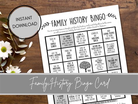 Family History BINGO Card -- Instant Dowload -- LDS Family Activity