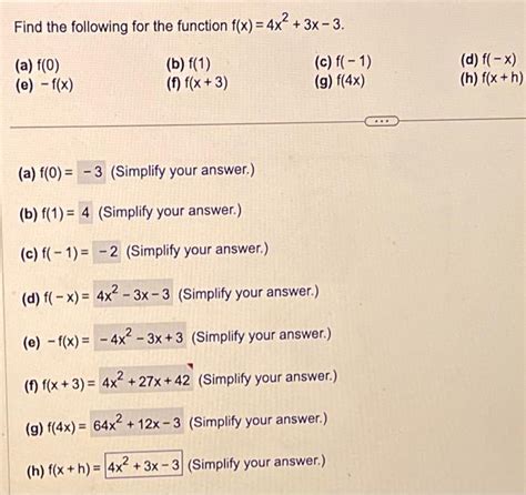 Solved Find The Following For The Function F X 4x2 3x−3 A