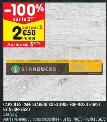 Promo Capsules Café Starbucks Blonde Espresso Roast By Nespresso chez Leader Price iCatalogue fr