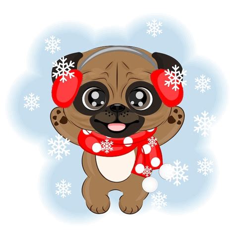 Lindo Perro Pug En Ropa De Invierno Navidad Vector Ilustraci N Vector