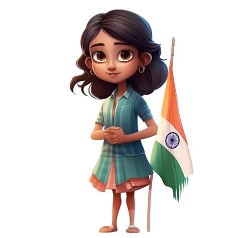 Premium AI Image | 3D Render of Little Indian Girl with India flag on ...