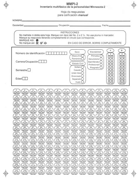 Hoja De Respuestas Mmpi 2 Bandn Pdf