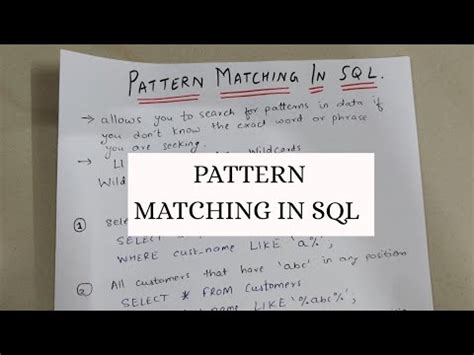 PATTERN MATCHING IN SQL WITH 10 EXAMPLES YouTube