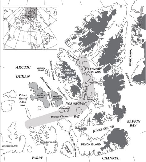 Regional map of the Queen Elizabeth Islands and the adjacent coast of... | Download Scientific ...