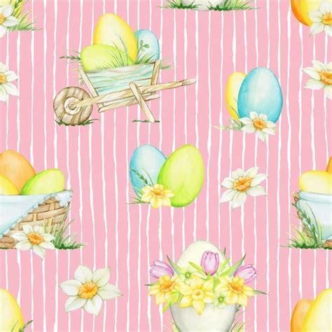 Premium Vector Daffodils Easter Eggs Basket Watercolor Clipart On An