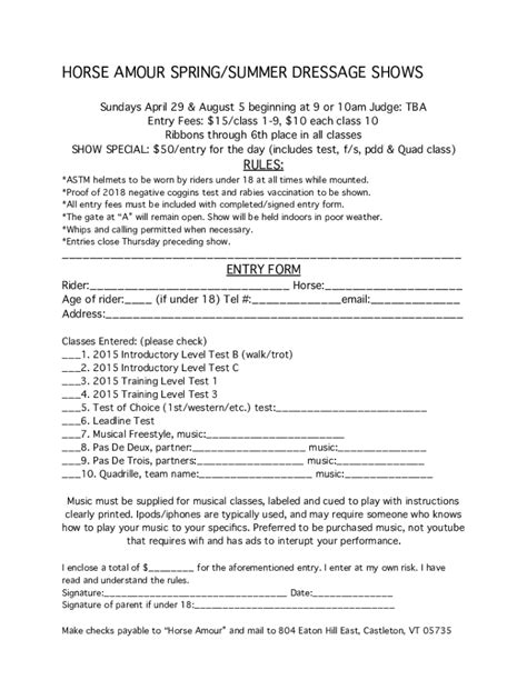 Fillable Online Dressage Show Entry Form Fax Email Print Pdffiller