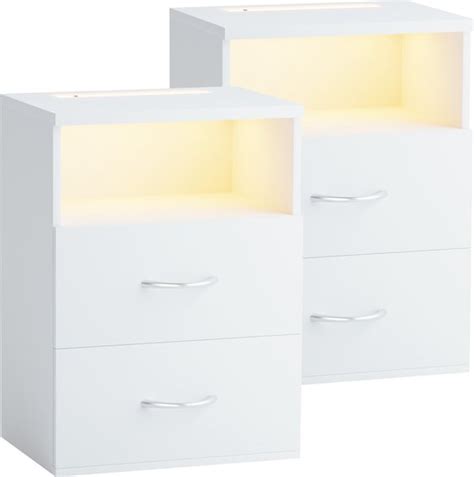 Casaria Nachtkastje Set Van Led Hout Lades X X Cm Wit Bol