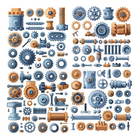 Mechanisms Machinery Parts Gears Bolts Nuts Bushings Bearings Cartoon