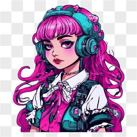 Download Anime Inspired Girl With Pink Hair And Headphones Cartoons Online Creative Fabrica