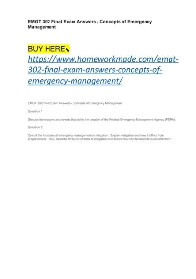 Emgt 302 Final Exam Answers Concepts Of Emergency Management