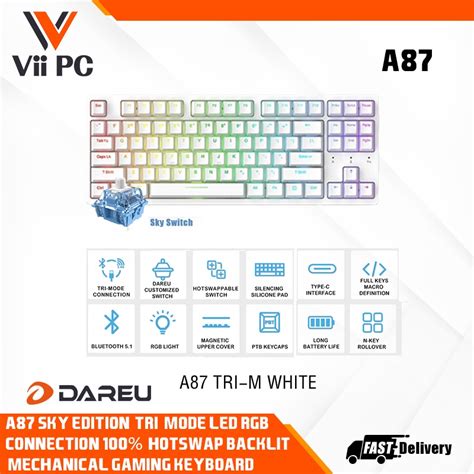 Dareu A87 A87 PRO Tri Mode Connection 100 Hot Swappable RGB LED Backlit Mechanical Gaming