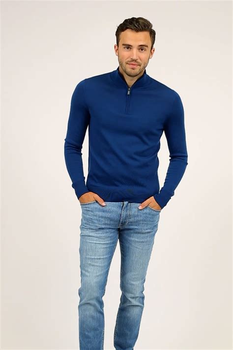 Suitable Merino Half Zip Trui Indigo Blauw Mri Hz Kl Indigo