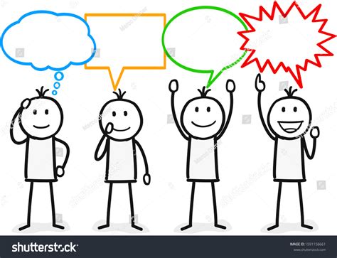 Four Stick Figures Speech Bubbles Stock Vector Royalty Free