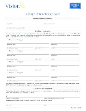 Fillable Online Change Of Beneficiary Form Choicetrade Fax Email