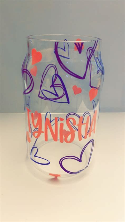 Heart Glass Cup Beer Can Cup Soda Can Cup Pink Hearts Etsy