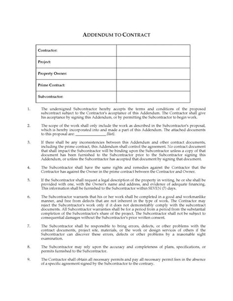 Professional Addendum Contract Template Pdf Steemfriends