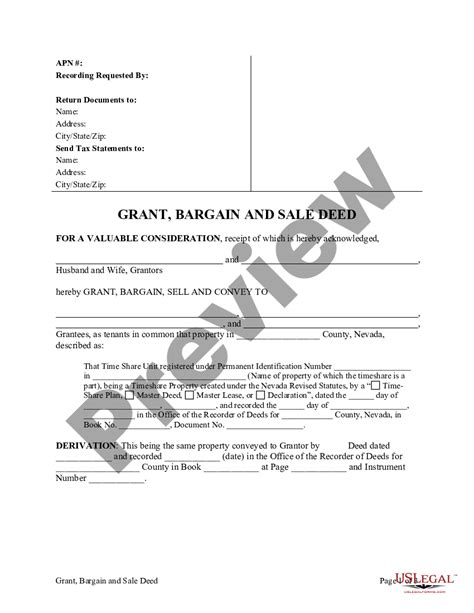 Nevada Grant Bargain And Sale Deed For Time Share Husband And Wife