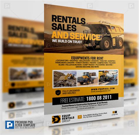 Construction Equipment Sales And Rentals Flyer Psdpixel