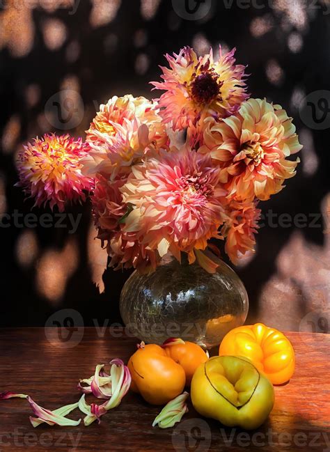 Romantic Bouquet With Dahlias And Tomatoes 17379666 Stock Photo At Vecteezy