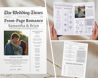 Folded Newspaper Wedding Program Canva Template Printable Wedding