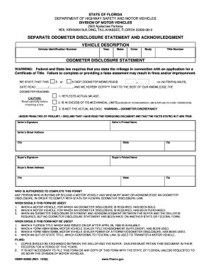 Odometer Disclosure Statement Florida 2009 2025 Form Fill Out And