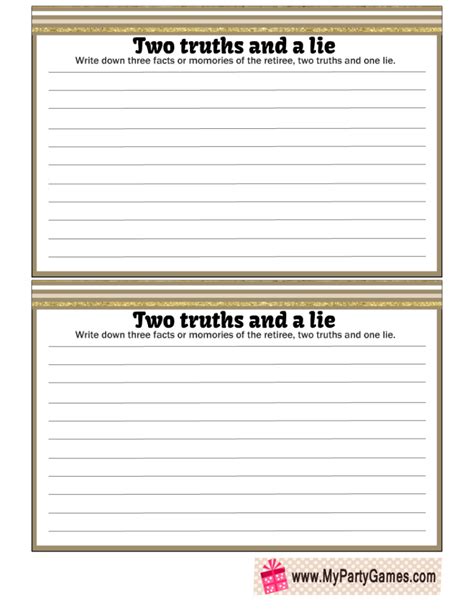 Free Printable Two Truths And A Lie Retirement Party Game