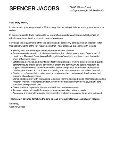 PRN Nursing Cover Letter | Velvet Jobs