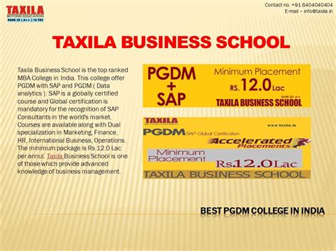 Contact no – TAXILA BUSINESS SCHOOL Taxila Business School is the top ranked MBA College in ...