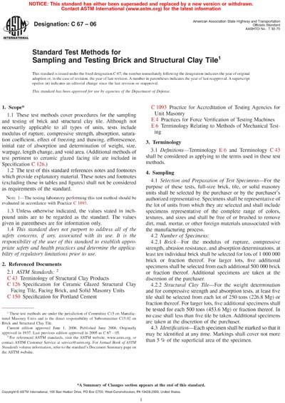 Astm C Standard Test Methods For Sampling And Testing Brick And