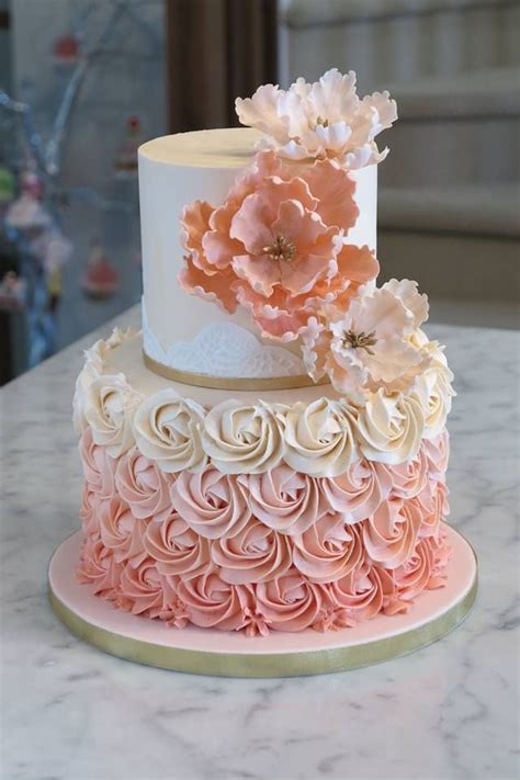 Buttercream Rose Swirl Cake With Gold Accents And Handmade Sugar