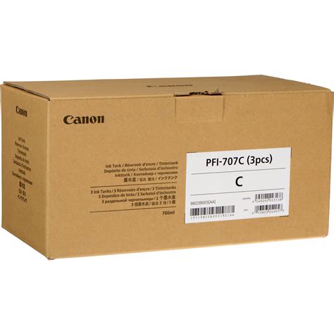 Canon PFI 707C Cyan Ink Cartridge 700 ML 3 Pack 9822B003AA