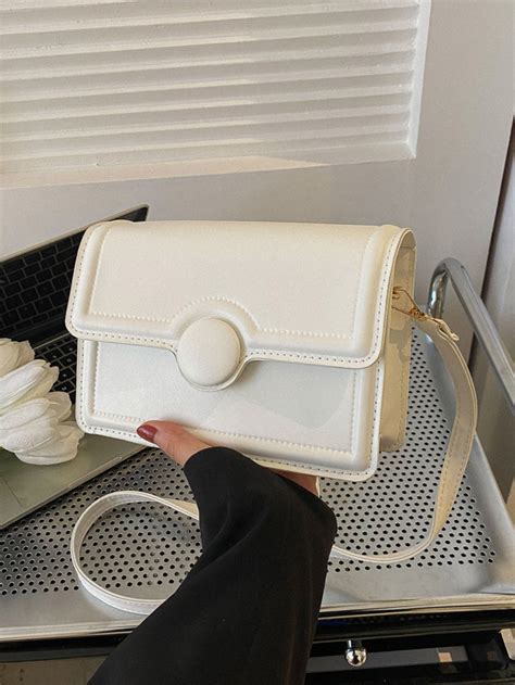 Bolsa Cuadrada Minimalista Mini Con Solapa Blanco Moda De Mujer