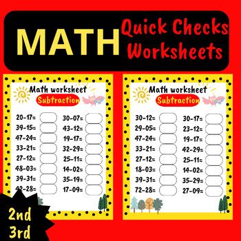 Math Quick Checks Subtraction Nd Rd Grade Math Review Worksheets