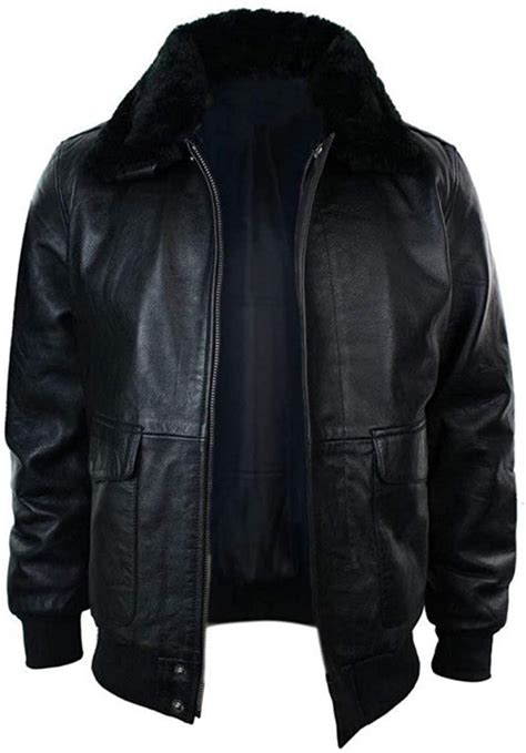 Black Leather Jacket With Fur Collar - RockStar Jacket