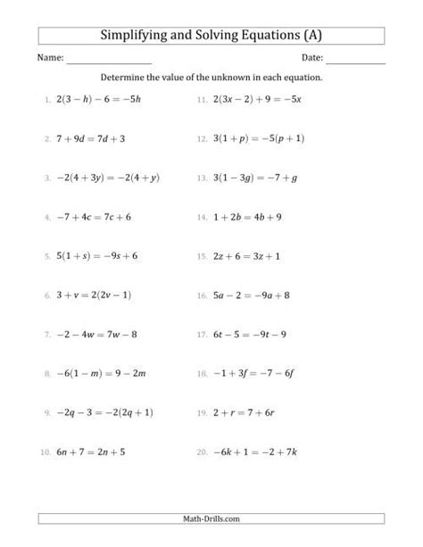 Solving For X Equations Worksheets Simple Algebraic Equation