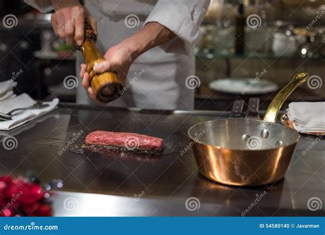 Chef Cooking Wagyu Beef In Japanese Teppanyaki Restaurant Tokyo Stock