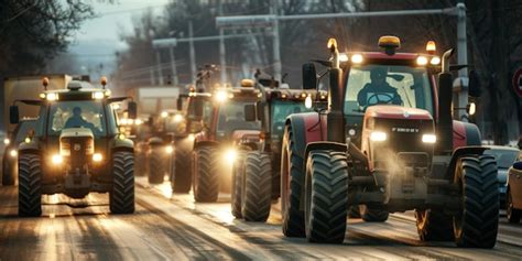 Premium Photo Farmers Blocked Traffic With Tractors During A Protest