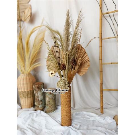 Jual Paket Pampas Bulu Hiasan Wedding Rustic Daun Kering Dried Flower