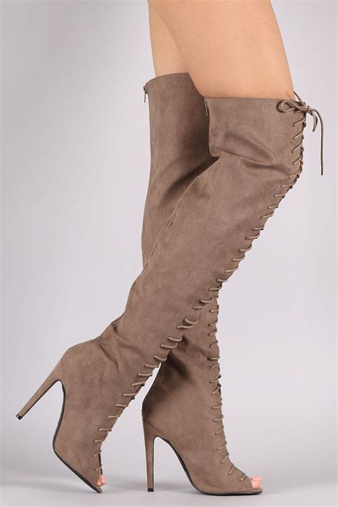 These Boots Features A Peep Toe Lace Up Front Rear Zipper Closure