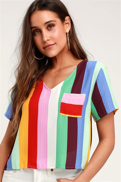 Cute Striped Short Sleeve Top Multi Colored Top Striped Tee Lulus