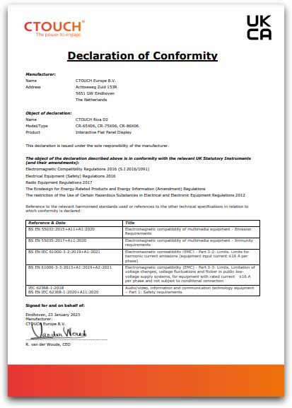 Eu Uk Declaration Of Conformity Ctouch Support