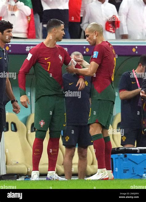 Portugal's Pepe gives the captain's armband to Portugal's Cristiano ...