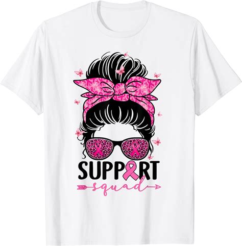 Support Squad Messy Bun Leopard Pink Breast Cancer Awareness T Shirt