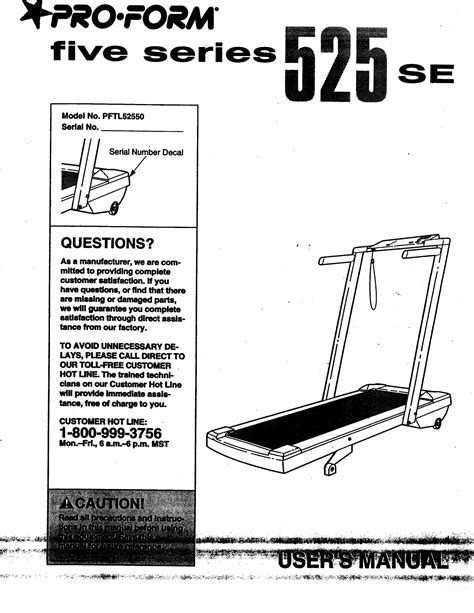 Proform Pftl52550 525 Se Treadmill Users Manual