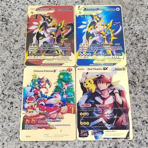 4Pcs Metal 2022 Pokemon Cards Vmax EX Game Lucario Arceus Gengar