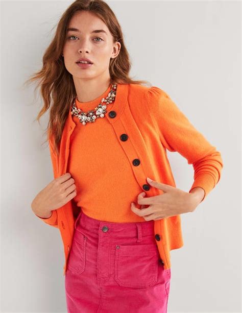 Cashmere Crew Neck Cardigan Neon Orange Boden Uk