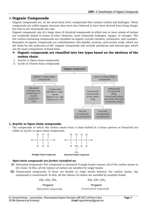 Pdf Unit I Classification Of Organic Compounds Dr Sumanta Mondal Lecture Notes